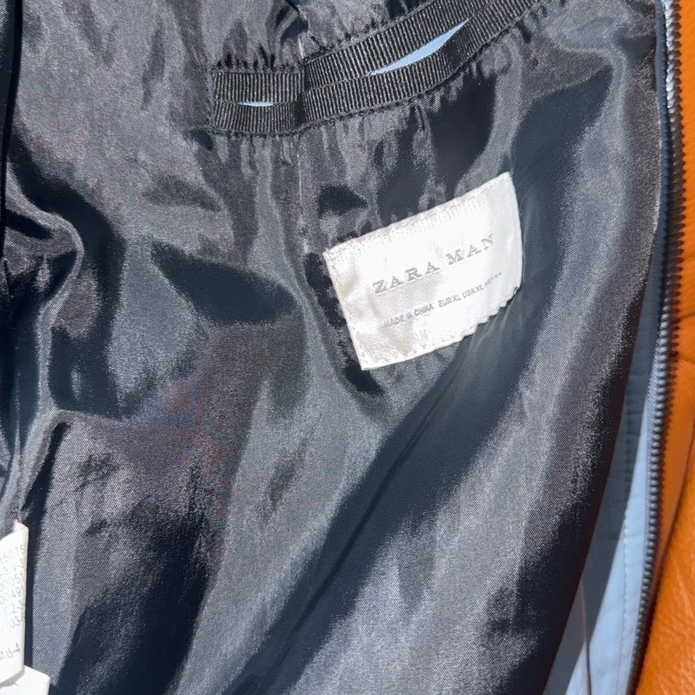 NWOT Zara Light Blue Bomber Jacket with Black Trim - Picture 3 of 6